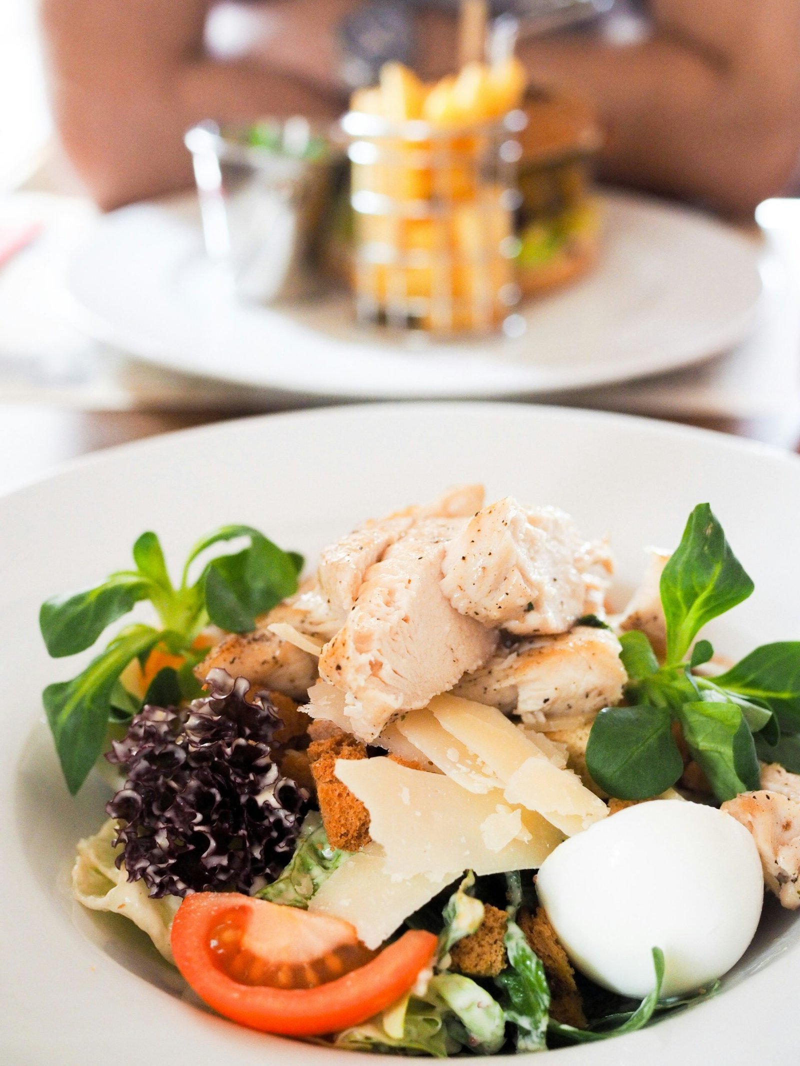 chicken salad served on white ceramic plate